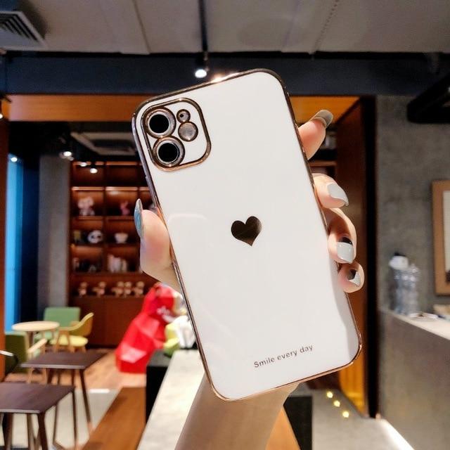 Protective Electroplated Love Heart iPhone Case Full Body Cover Apple