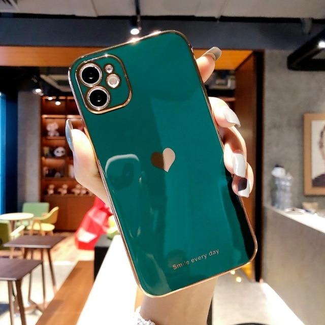 Protective Electroplated Love Heart iPhone Case Full Body Cover Apple