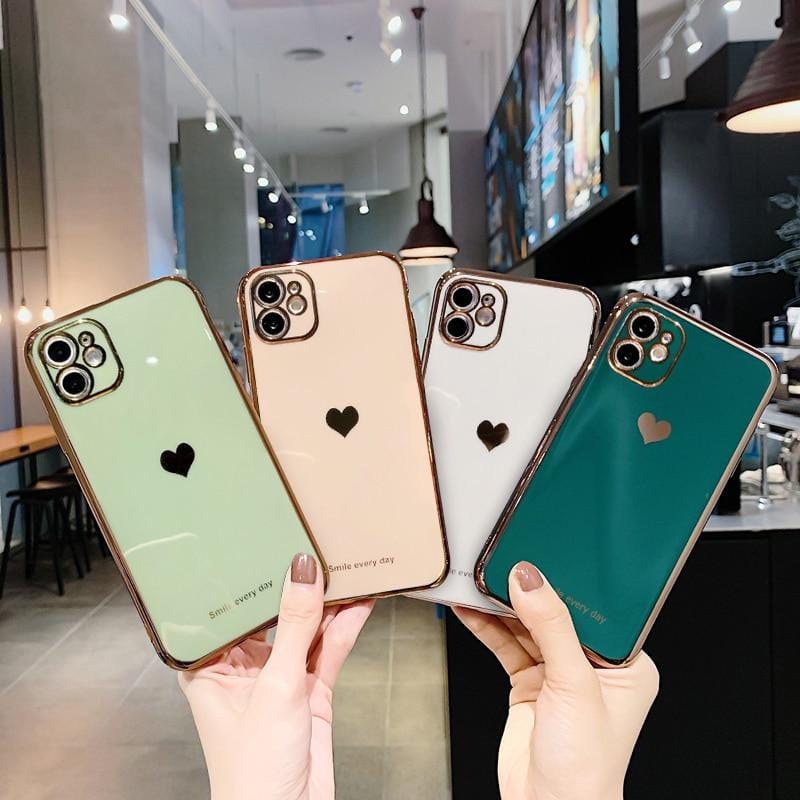 Protective Electroplated Love Heart iPhone Case Full Body Cover Apple