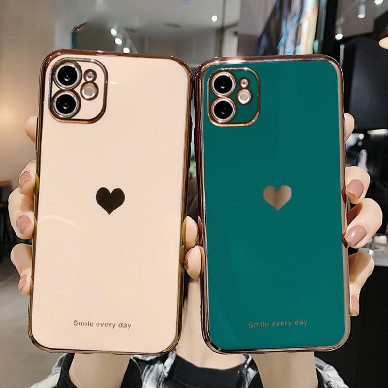 Protective Electroplated Love Heart iPhone Case Full Body Cover Apple