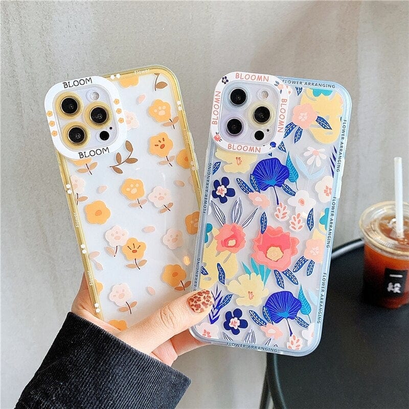Transparent Fashion Flowers TPU Protective iPhone Case