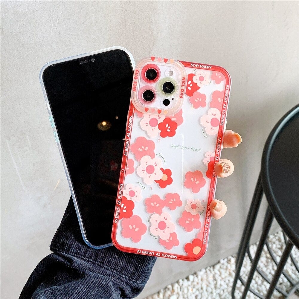 Transparent Fashion Flowers TPU Protective iPhone Case