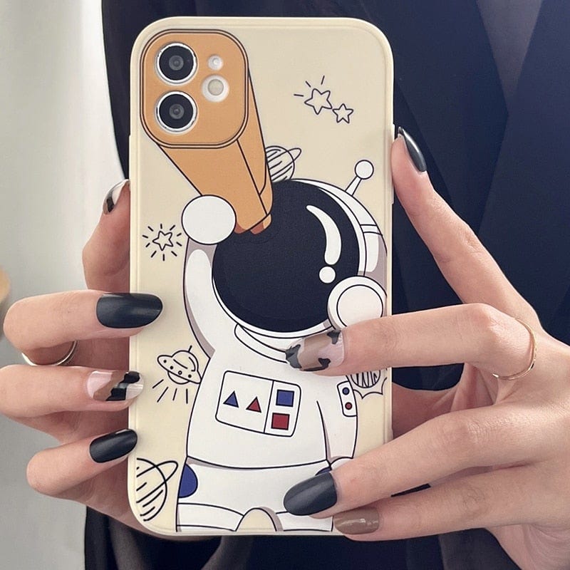 Cartoon Astronaut Planet Protective Phone Case for Apple iPhones