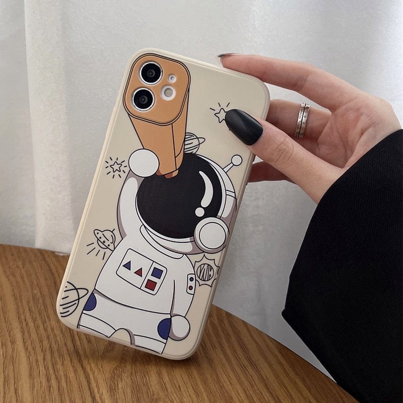 Cartoon Astronaut Planet Protective Phone Case for Apple iPhones