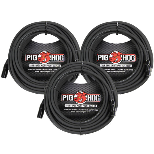 NEW 3 Pack Pig Hog PHM100 XLR High Performance 8mm Microphone Mic Cable, 100 Foot Ft