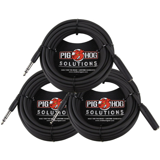 3 PACK Pig Hog PHX14-25 Solutions - 25ft Headphone Extension Cable, 1/4" - NEW