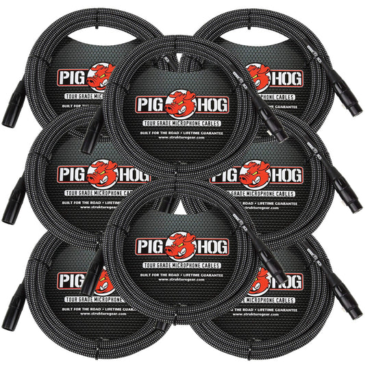 8 Pack Pig Hog PHM20BKW XLR High Performance Black & White Microphone Cable, 20 Ft NEW