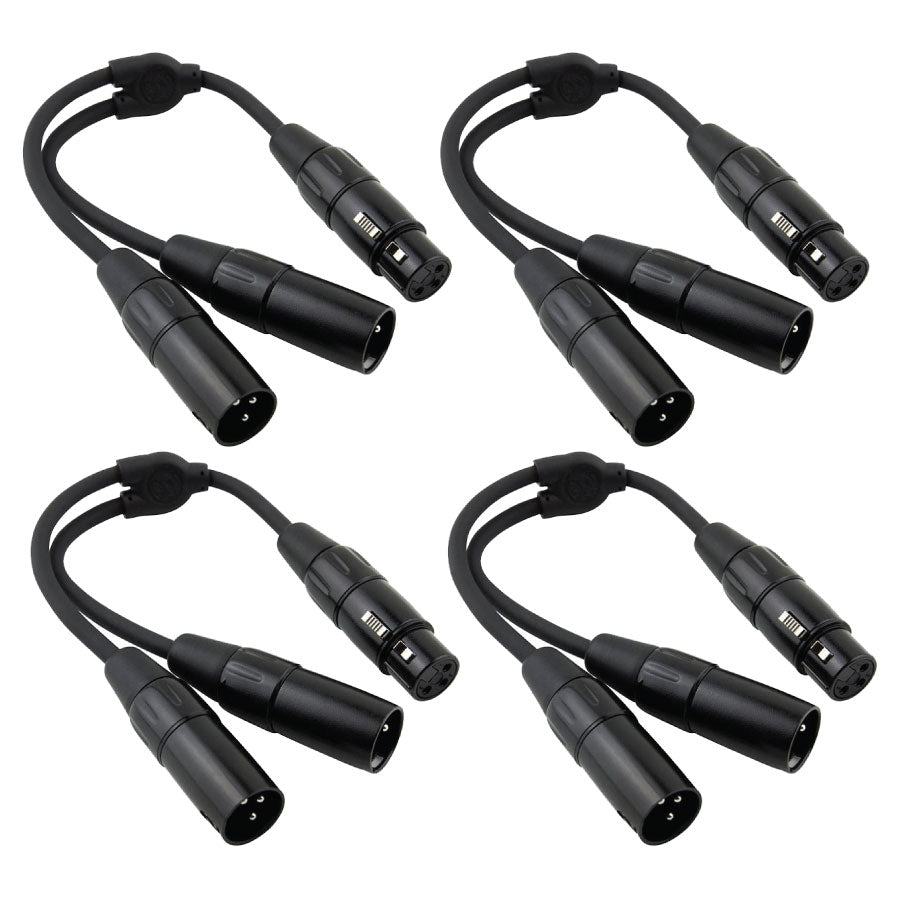 4 Pack Pig Hog Solutions PY-XF2XM - 6" Y Splitter Cable, XLR(F)-DUAL XLR(M) - New