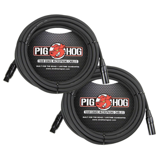 2 - Pack Pig Hog PHM25 XLR High Performance 8mm Microphone Black Cable, 25 Ft - NEW