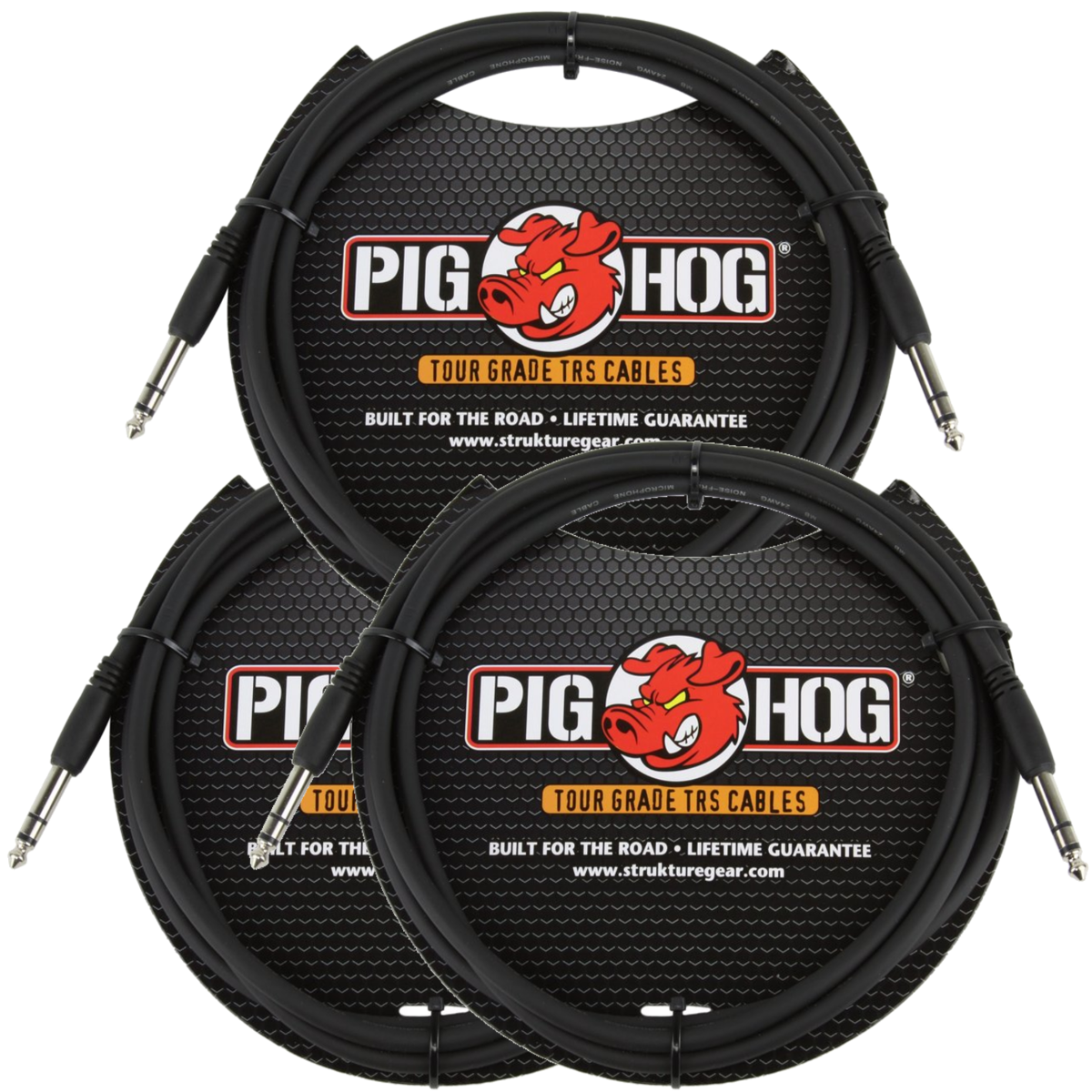 3 Pack Pig Hog PTRS06 Balanced Stereo Instrument Cable 6FT 1/4" TRS - 1/4" Plug 8mm