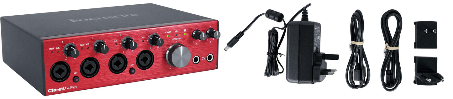 Focusrite Clarett+ 4Pre USB-C Audio Recording Interface, 4 Mic Preamps/JFET/ADAT - New