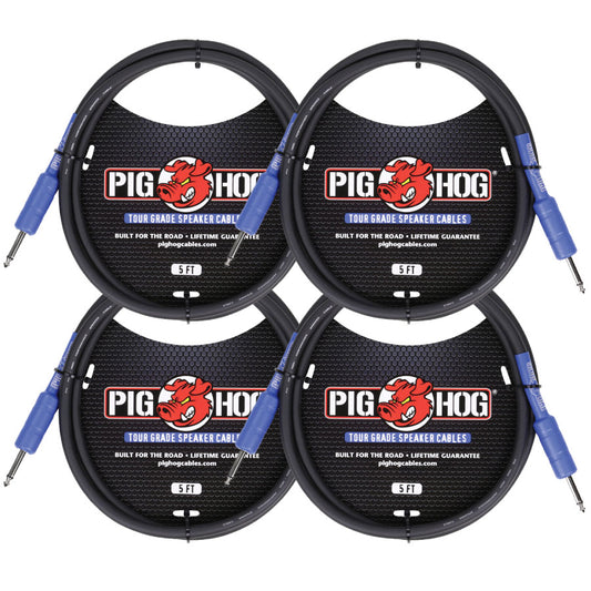 4 Pack Pig Hog PHSC5 9.2mm Gauge Wire Speaker Cable, 5 Ft - New