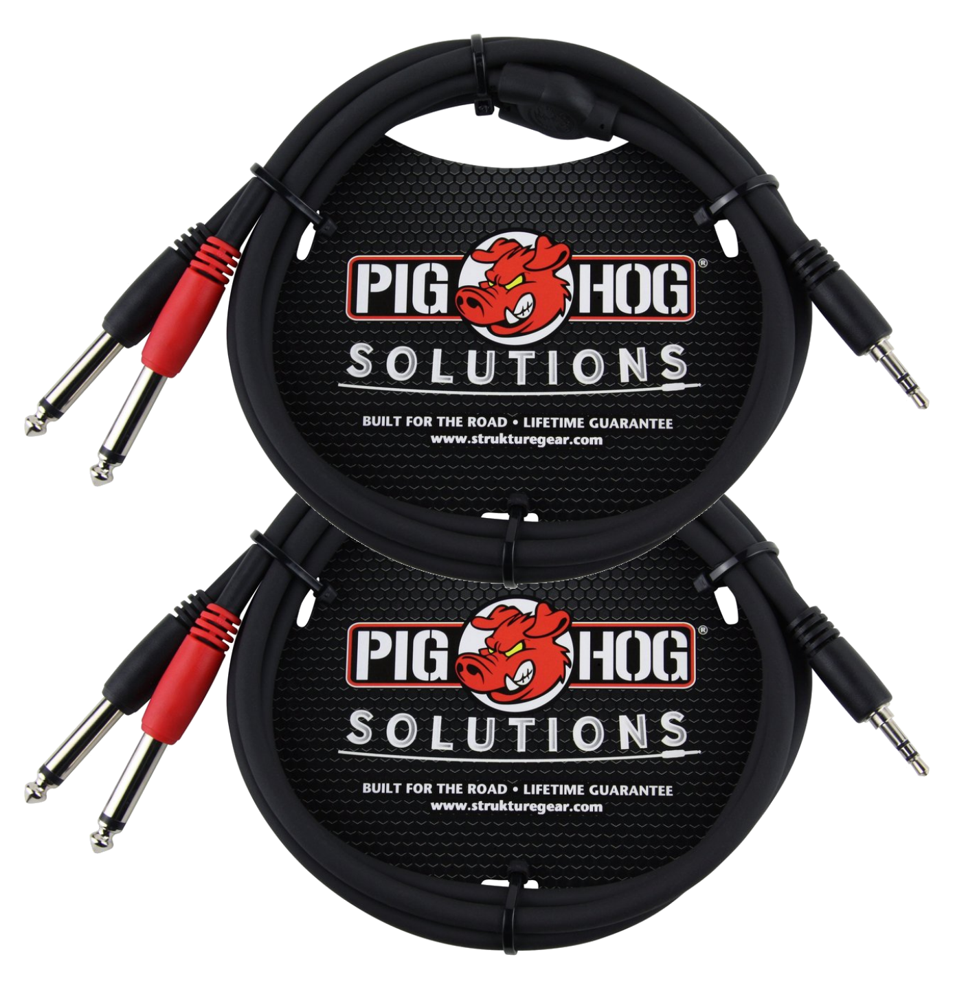 2 Pack Pig Hog 3ft Solutions Stereo Breakout 3.5MM To Dual 1/4" Cable PB-S3403 - NEW