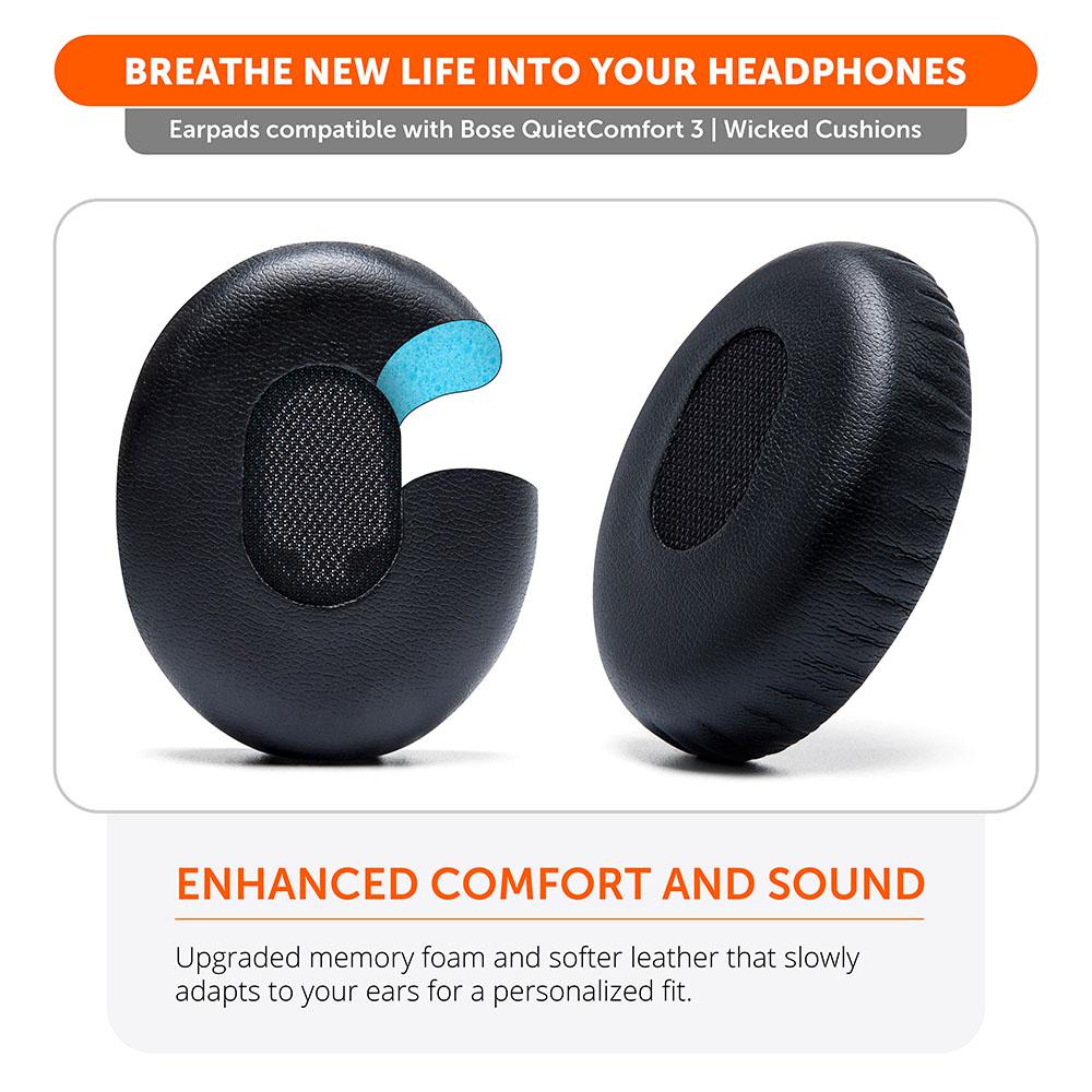 Replacement Ear Pads Black Compatible Bose QC3 Headphones
