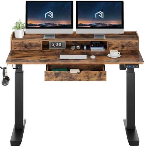 Electric Height Adjustable Desk Single Motor with Drawers and Headphone Hooks Rolanstar