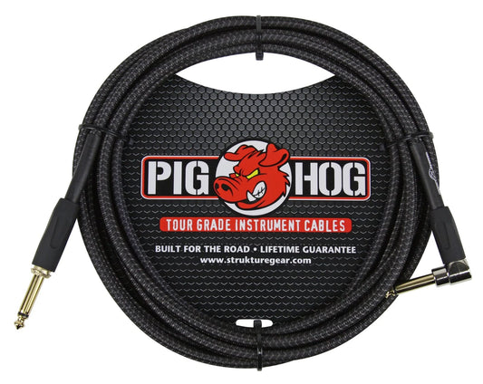 Pig Hog PCH10BKR  "Black Woven" Guitar Instrument Cable, 10ft Right Angle -NEW