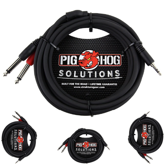 Pig Hog 10ft Male Stereo Breakout Cable, 3.5mm to Dual 1/4" Mini 1/8 PB-S3410