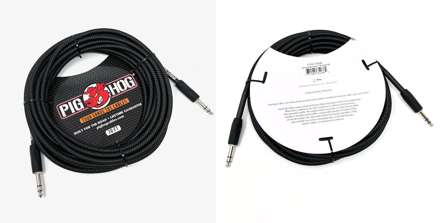 New - PIG HOG PTRS30BK VINTAGE SERIES “BLACK WOVEN” TRS CABLE, 30 FT