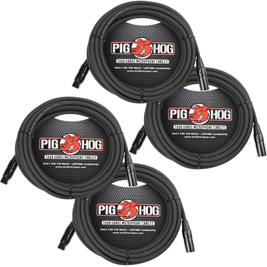 4 Pack Pig Hog PHM20 High Performance 8mm XLR Microphone Cable, 20”FT -New