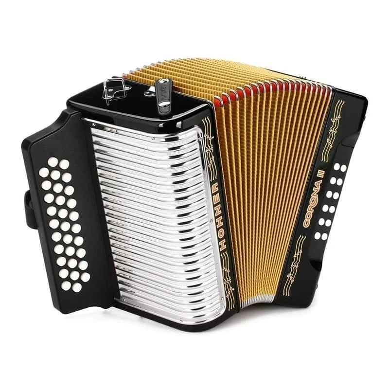 Hohner Corona II Diatonic Accordion Keys of G/C/F Button Accordion Jet Black
