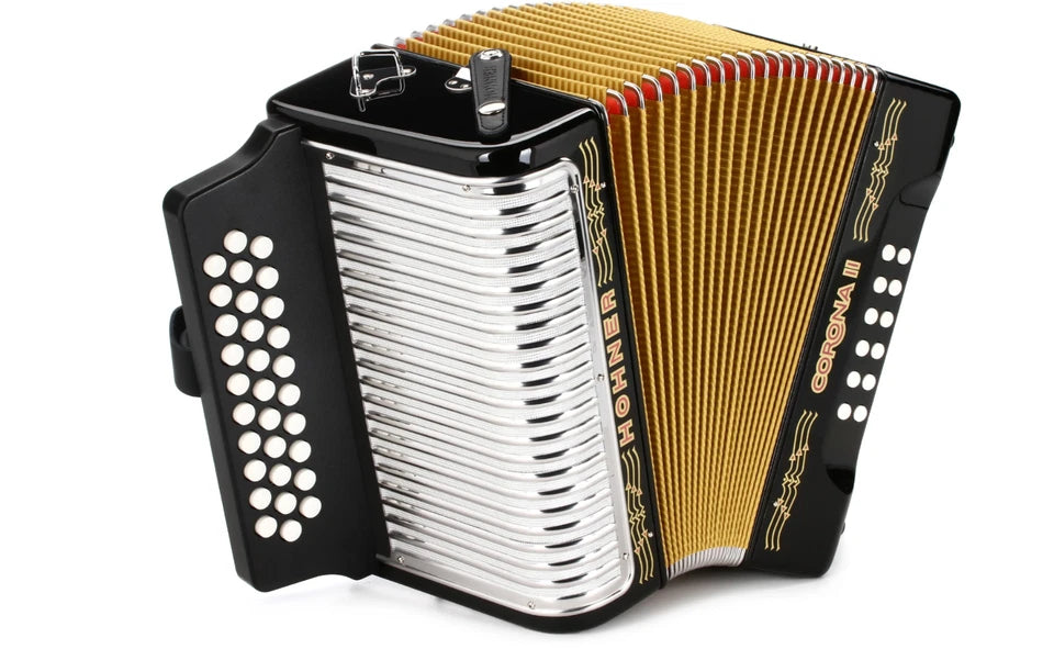 Hohner Corona II Diatonic Accordion Keys of G/C/F Button Accordion Jet Black