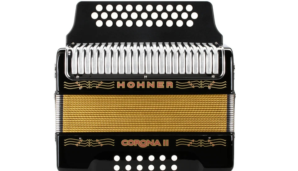 Hohner Corona II Diatonic Accordion Keys of G/C/F Button Accordion Jet Black