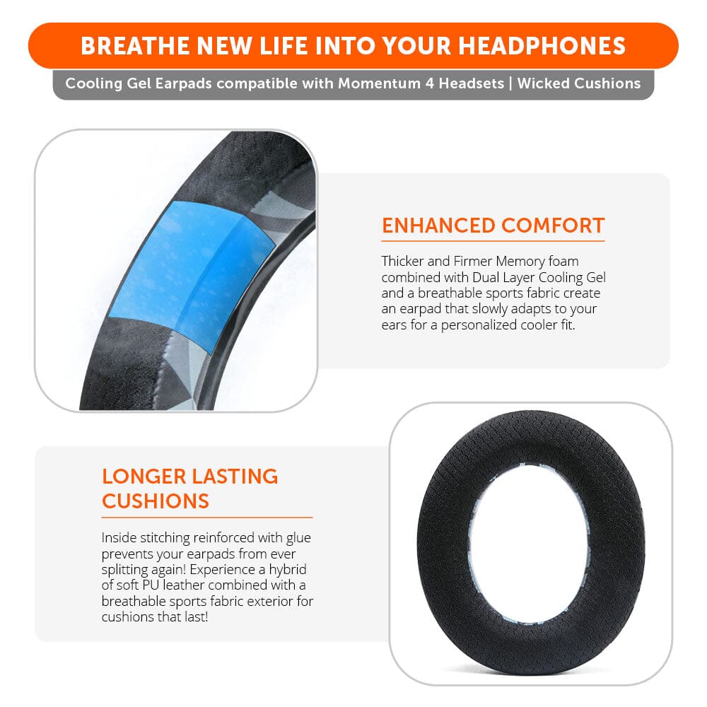 WC FreeZe Cooling Gel Earpads for Sennheiser Momentum 4 Wireless