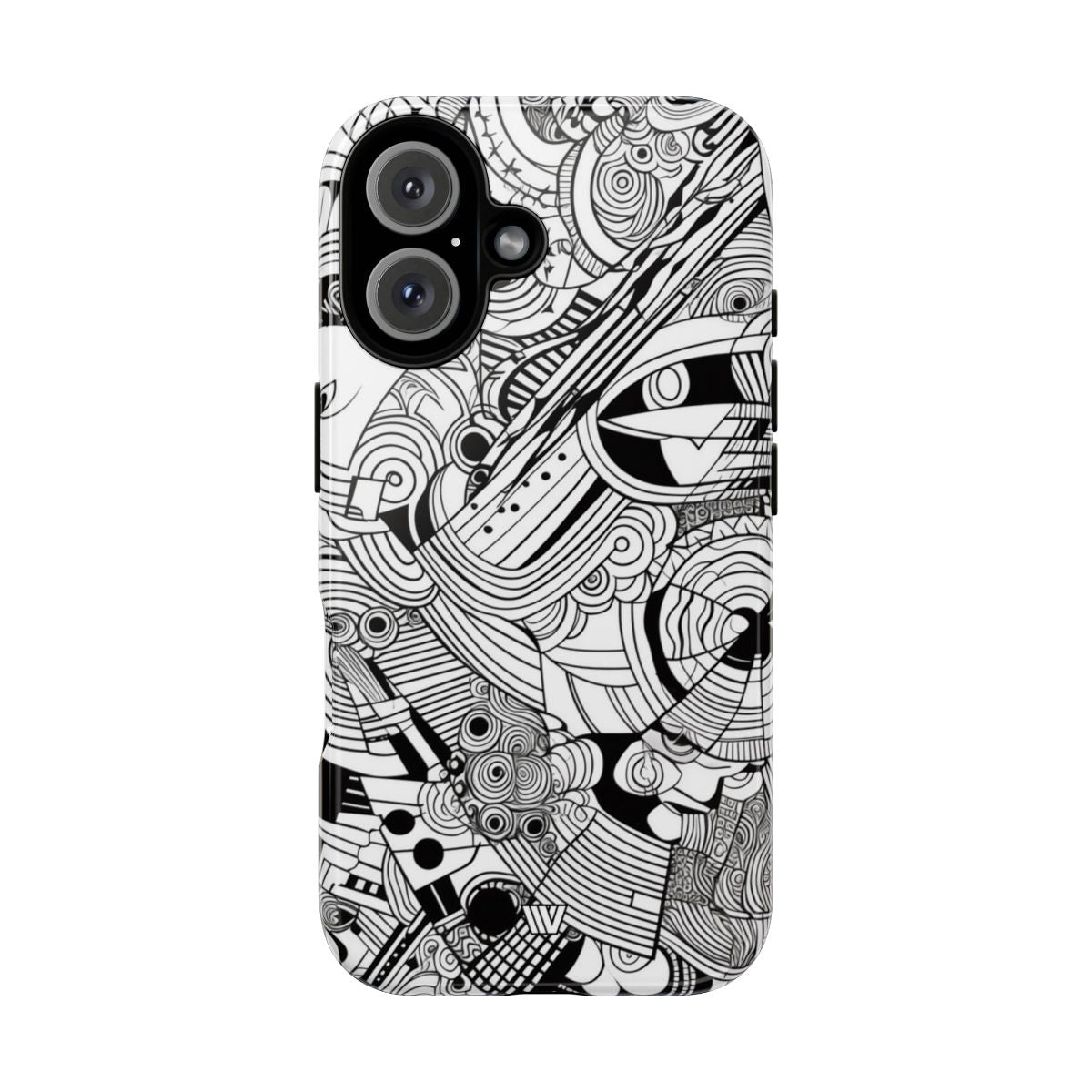 B&W Abstract Doodle Tough Phone Case with Impact Resistance Polycarbonate Shell