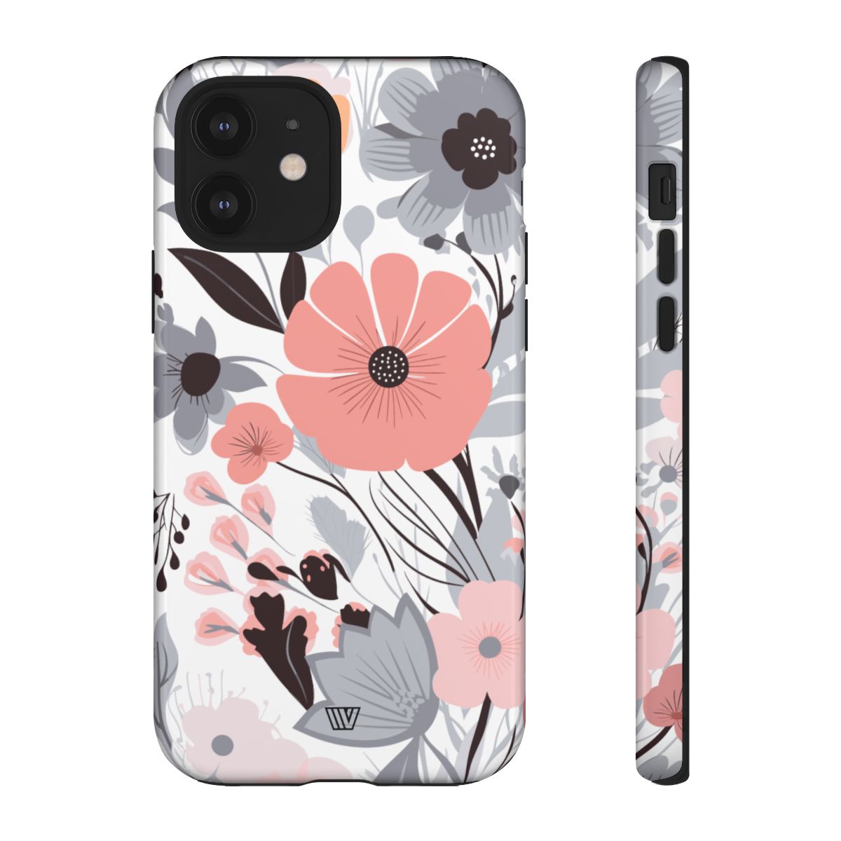 Gray Pastel Flowers Tough Phone Case
