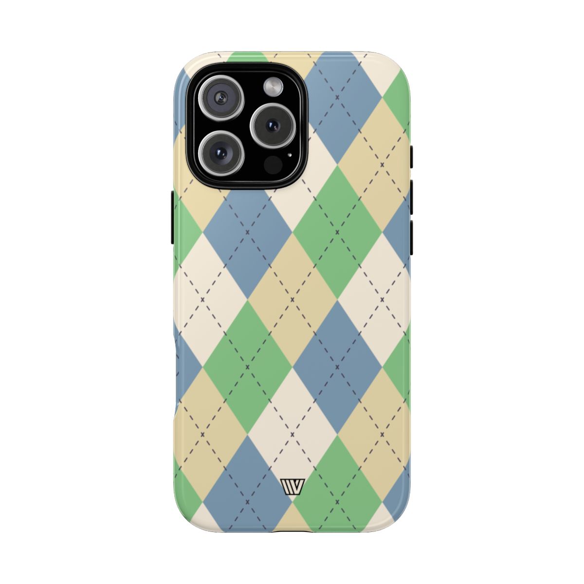 Tough Phone Case Green Blue Beige Argyle Polycarbonate Shell