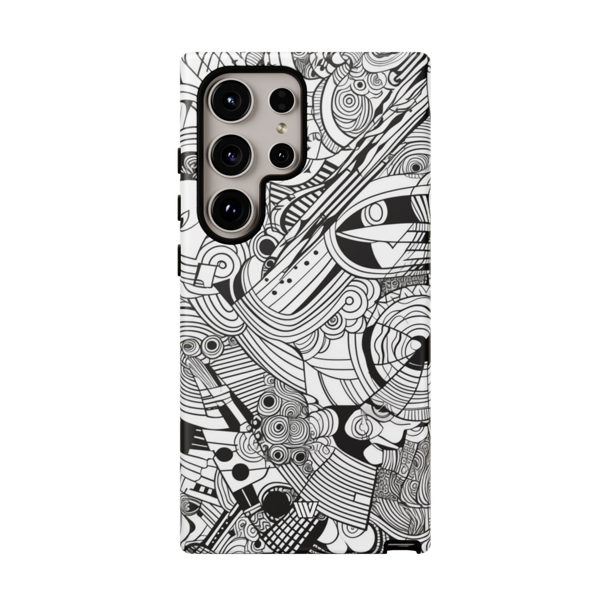 B&W Abstract Doodle Tough Phone Case with Impact Resistance Polycarbonate Shell