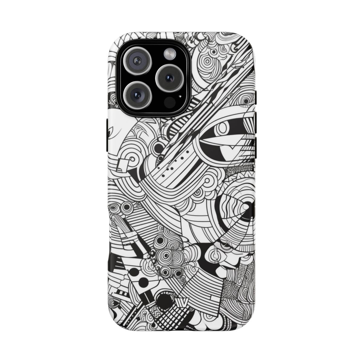 B&W Abstract Doodle Tough Phone Case with Impact Resistance Polycarbonate Shell
