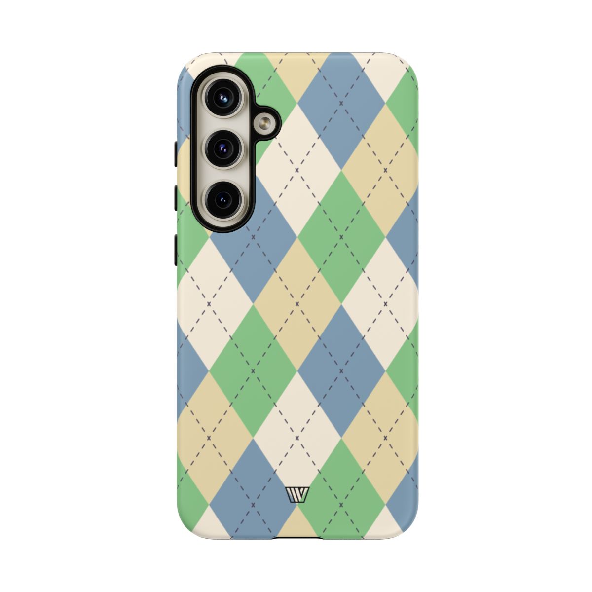 Tough Phone Case Green Blue Beige Argyle Polycarbonate Shell