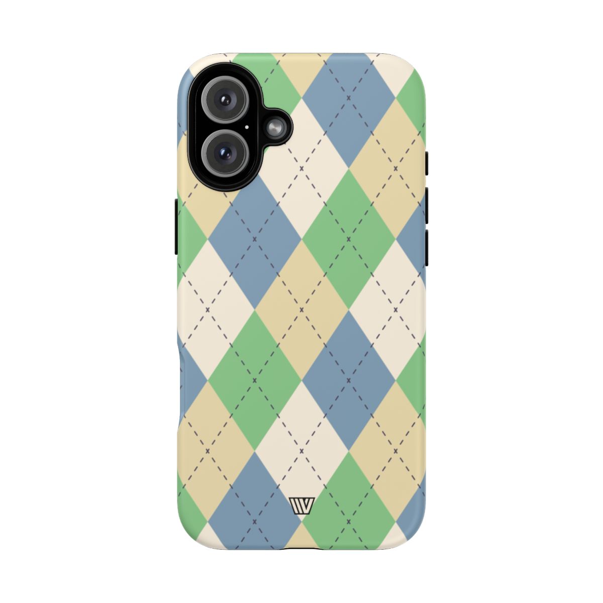 Tough Phone Case Green Blue Beige Argyle Polycarbonate Shell