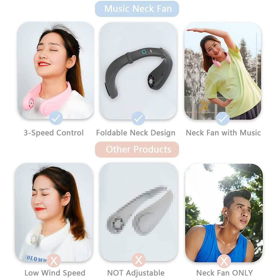Portable Hanging Neck Fan with Music Player Bladeless Fan Staright