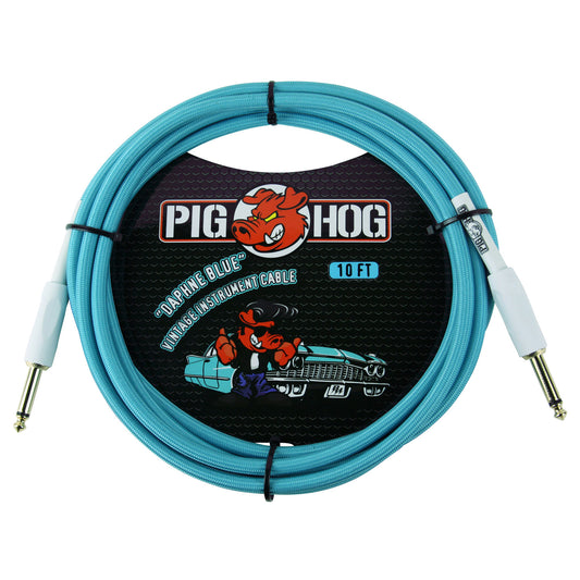 Pig Hog PCH10DB 1/4" to 1/4" Daphne Blue Instrument Cable, 10ft