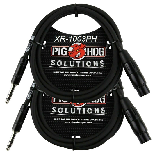 New - 2 Pack Pig Hog PX-TMXF3 Solutions TRS(M)-XLR(F) Balanced Cable 3Ft