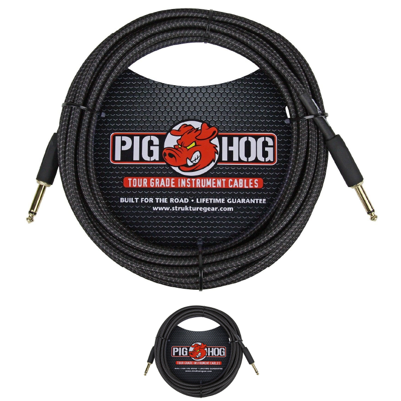 Pig Hog PCH20BK Woven Black Vintage Series Instrument Cable, 20 Ft - New