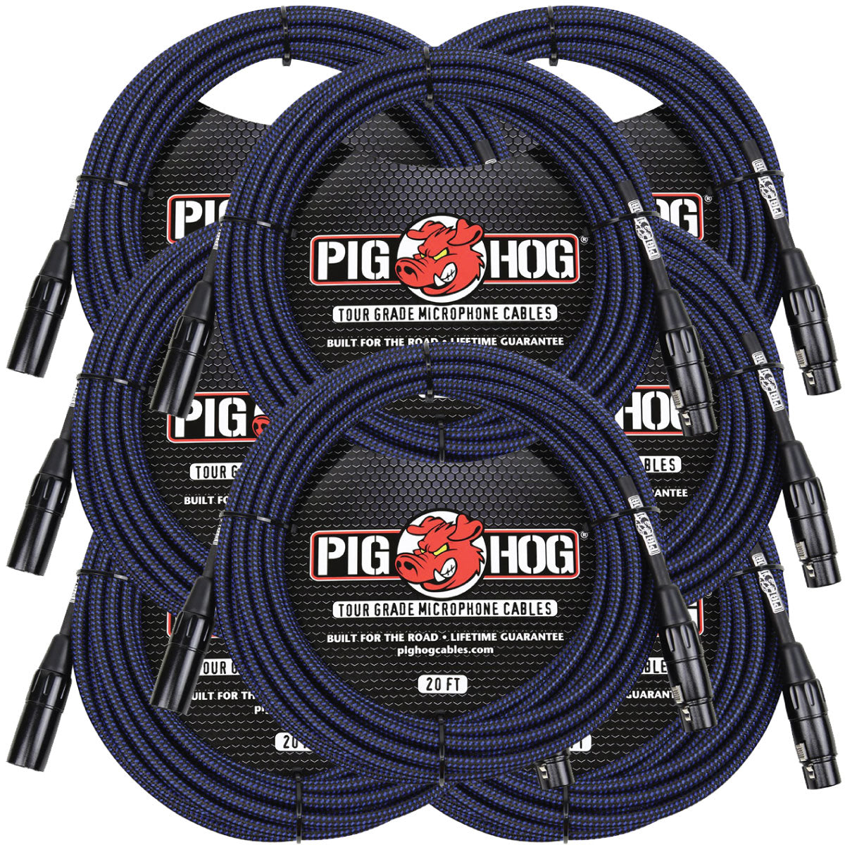 8 Pack Pig Hog Black & Blue High Performance Woven XLR Microphone 20ft Cable PHM20BBL Lifetime Warra