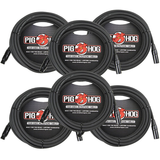 6 Pack Pig Hog PHM20 High Performance 8mm XLR Microphone Cable, 20”FT -New