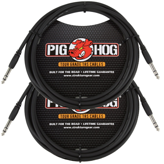 NEW - 2 Pack Pig Hog High Performance 15ft 1/4" TRS - 1/4" TRS Instrument Cable PTRS15