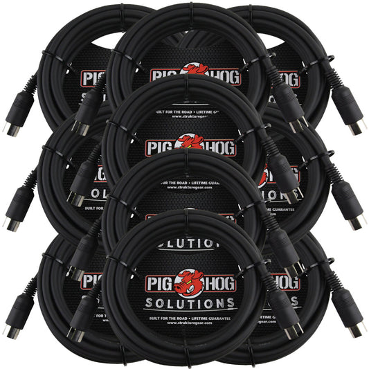 10 Pack Pig Hog Solutions PMID15 - 15ft MIDI Cable Black Instrument Interface - New