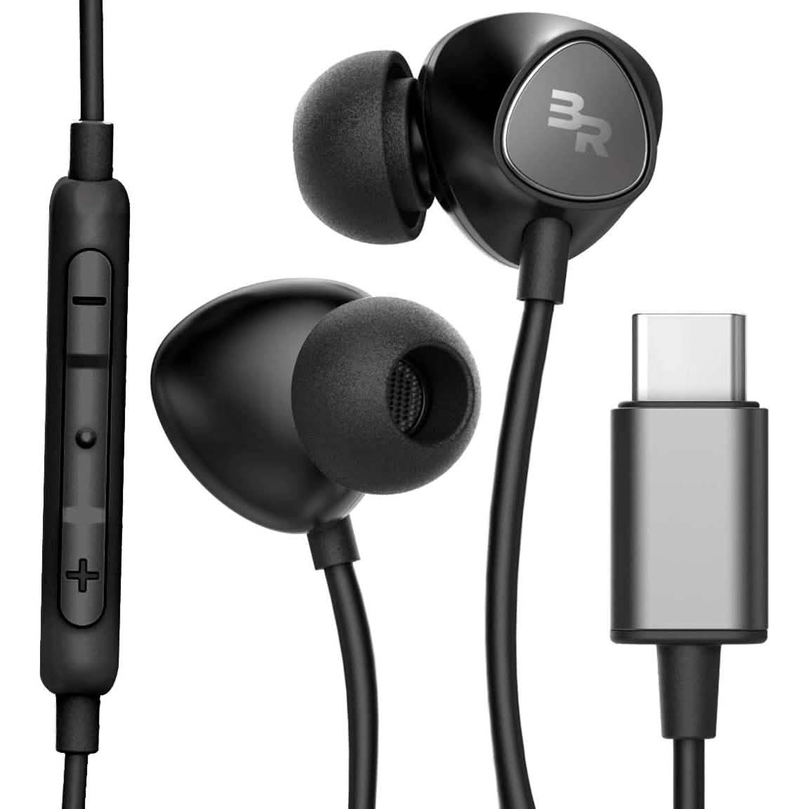 Type C Wired In-Ear Headphones with Microphone and Volume Control