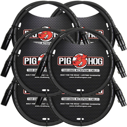 6-Pack Pig Hog PHM3 8mm Tour Grade Microphone XLR Cable 3ft - New