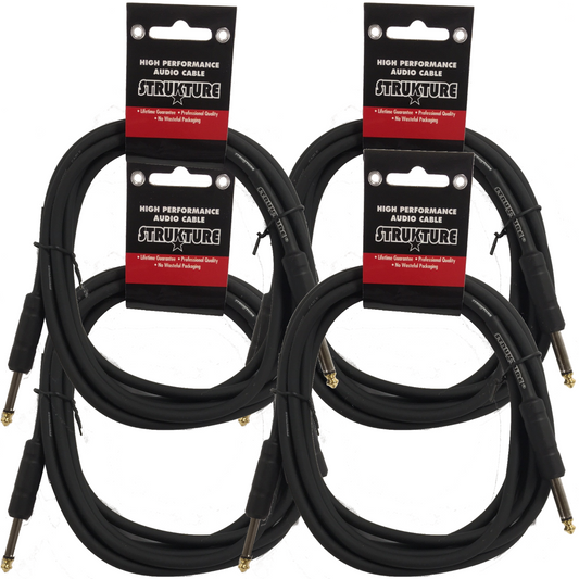 4 PACK Black Strukture 6ft Instrument Cable Thick ABS sleeve SC06 Lifetime Warranty!