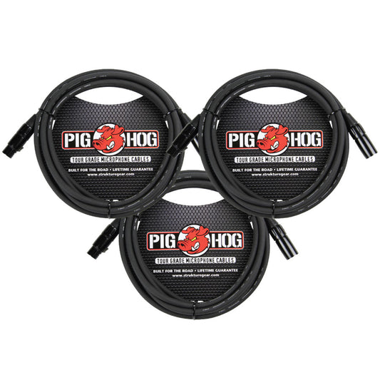 3 Pack Pig Hog PHM10 High Performance 8mm XLR Microphone Cable, 10 feet