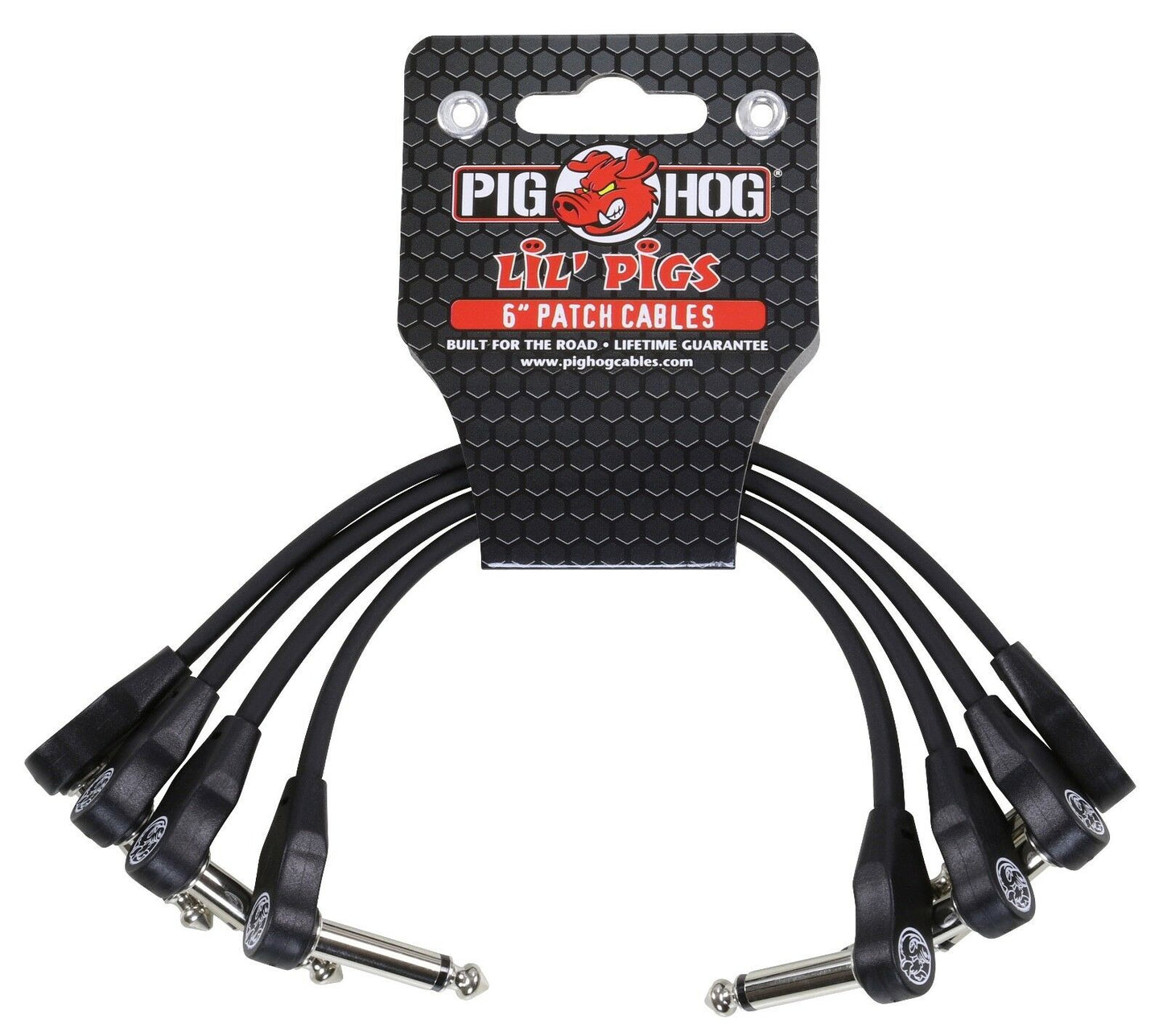 Pig Hog PHLSK6BK Lil' Pigs Low Profile Right-Angle 1/4" Black Instrument 2 PACK - NEW