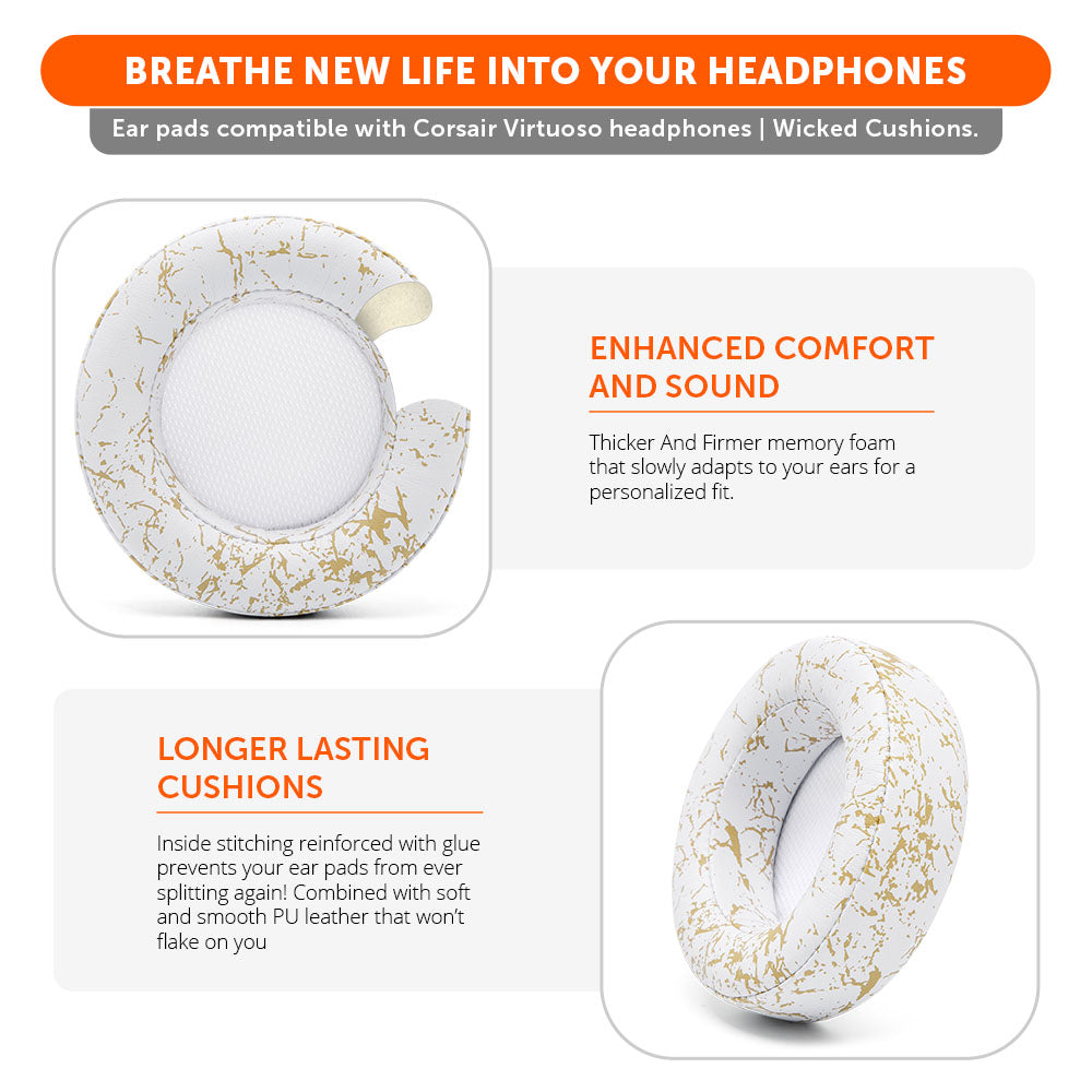 Upgraded PU Leather Ear Pads Replacement for Corsair Virtuoso Headset Wicked Cushions