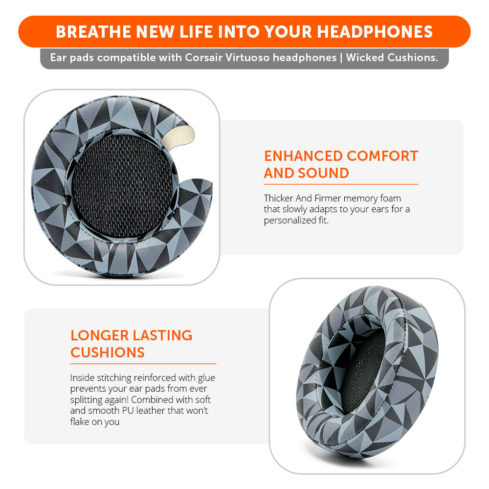 Upgraded PU Leather Ear Pads Replacement for Corsair Virtuoso Headset Wicked Cushions