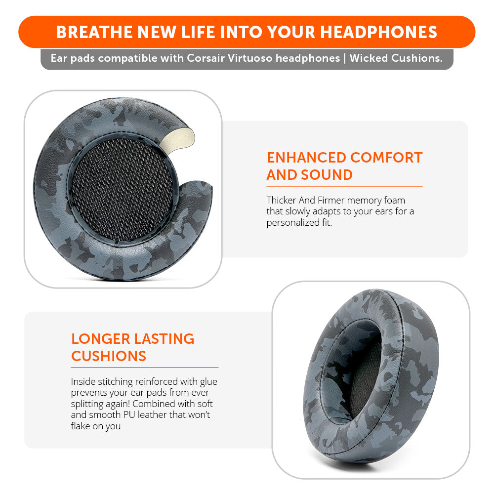 Upgraded PU Leather Ear Pads Replacement for Corsair Virtuoso Headset Wicked Cushions